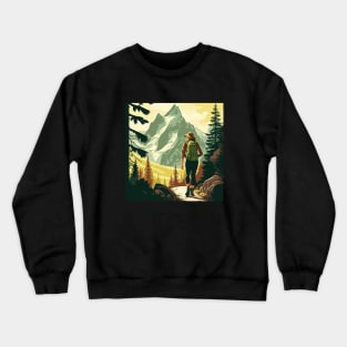 Woman Hiking in Forest Minimal Design, Adventure Mountain Crewneck Sweatshirt